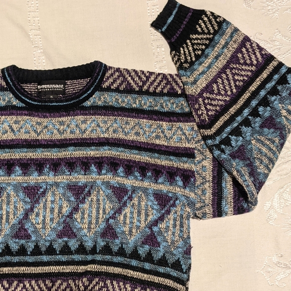 Vntg 90's Expressions Int'l Colorblock Acrylic Blend Boyfriend Sweater Jumper XL - Picture 2 of 5